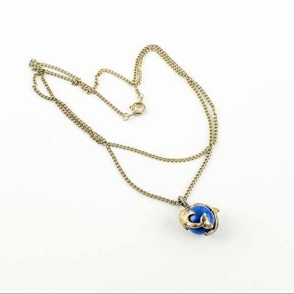 Vintage Jewelry - Faux Lapis Lazuli Dolphin Necklace